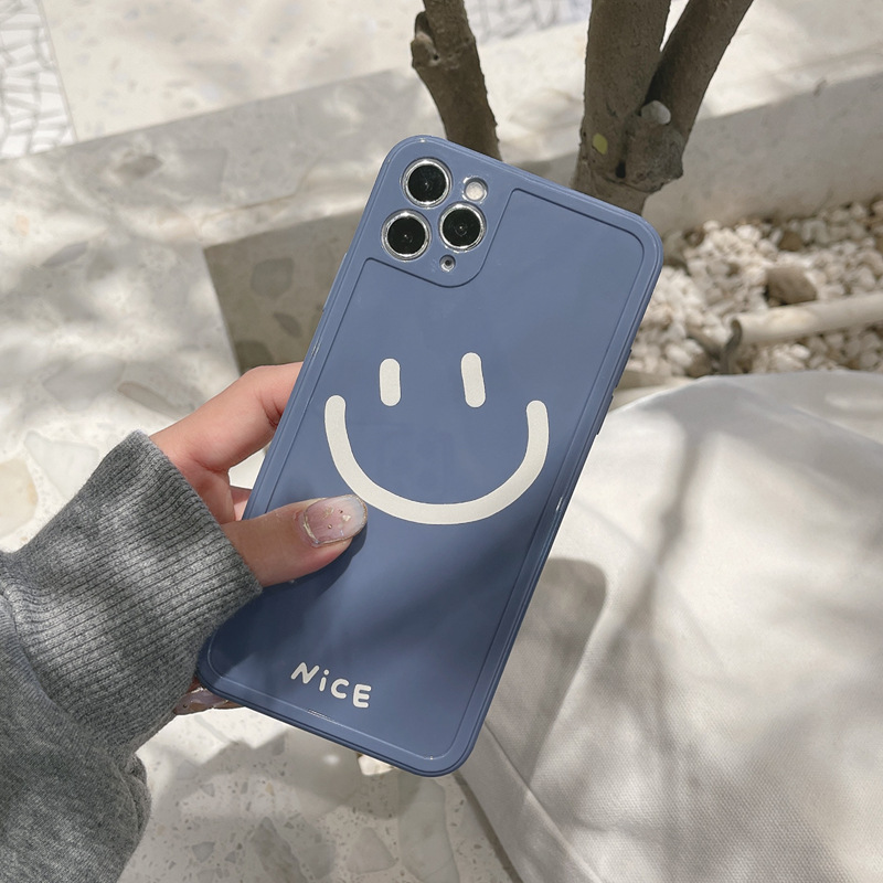 IPHONE Case TPU Soft Phone Warna Solid Smile Face Untuk Iphone14 13 12 Mini 11 Pro Max7 8 Plus Xr Xs Max Se2020