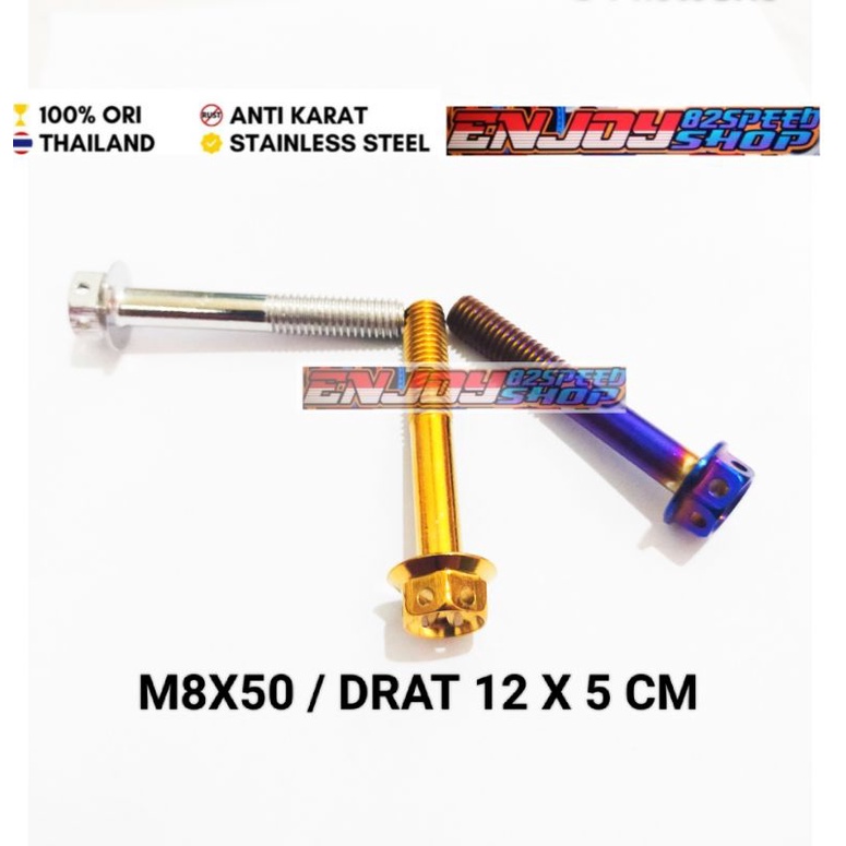 Baut Pb probolt M8x50 / drat 12x5 cm &amp; 5,5 cm asli stainles harga satuan