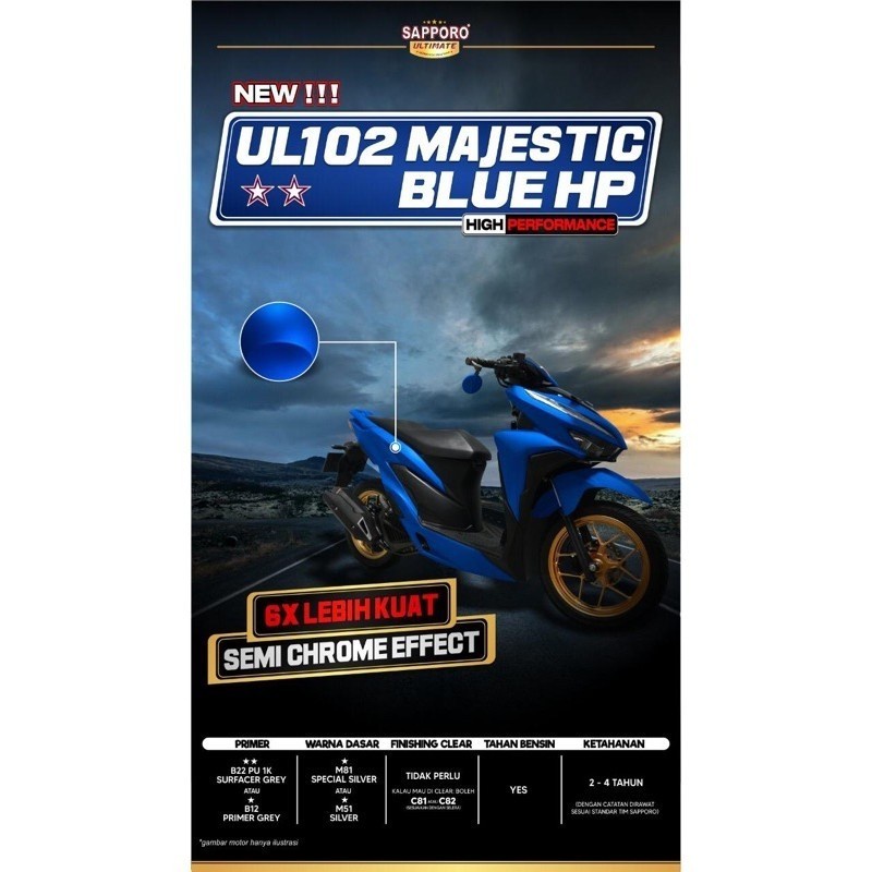 SAPPORO ULTIMATE ** UL102 MAJESTIC BLUE HP Biru SATIN Ultra Cat Semprot Pilox Pylox