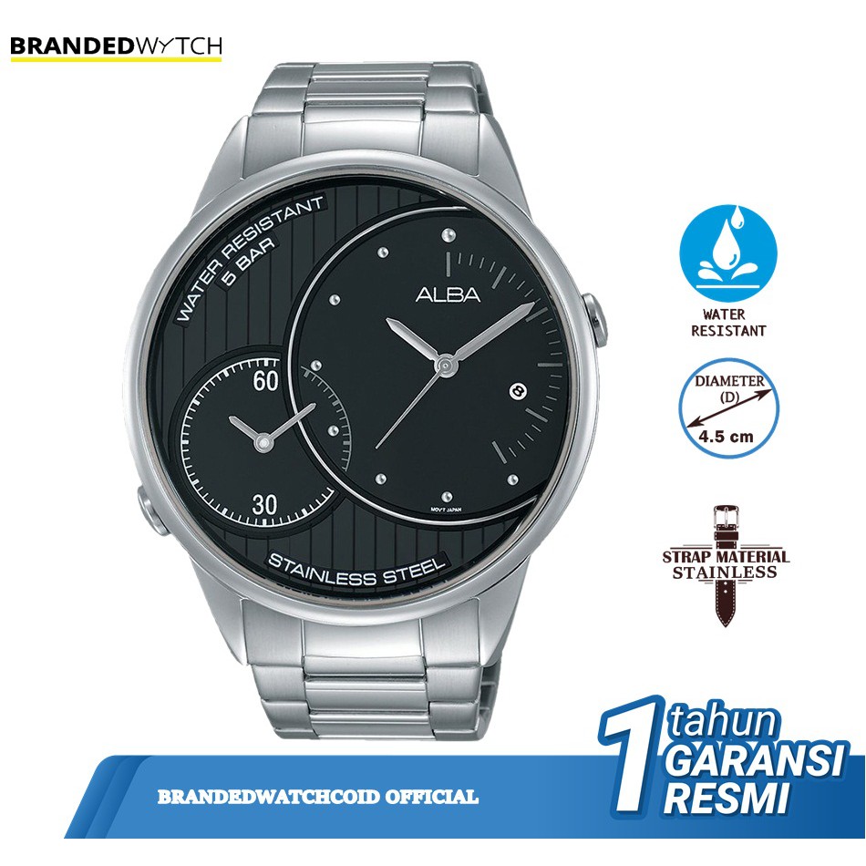 JAM TANGAN ALBA PRIA AZ9005X1 SILVER BLACK STAINLESS STEEL ORIGINAL/JAM ALBA PRIA AZ9005