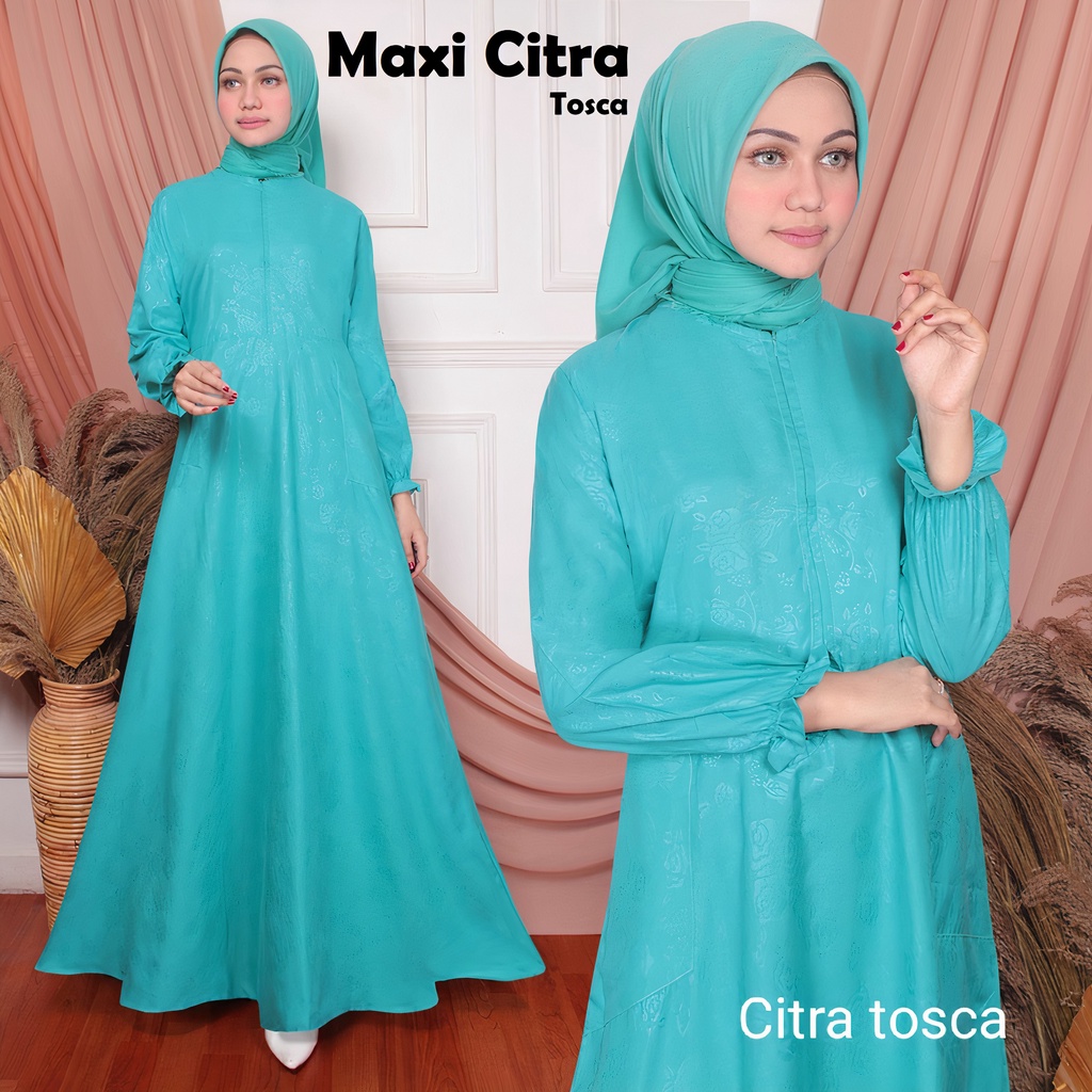 Gudang_Mukenaku Maxi Citra Gamis Syari Fashion Wanita Dewasa Bahan Katun Embos Reseleting Depan (Busui) Terbaru Premium COD bisa bayar di tujuan