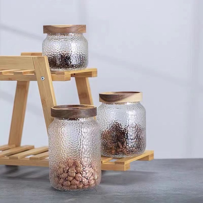 Toples Tutup Kayu Kedap Udara Botol Bumbu Tempat Gula Teh Kopi Glass Storage Jar