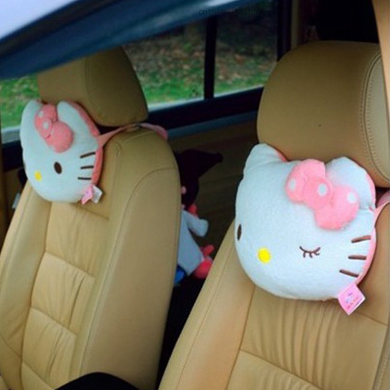 Bantal Leher Universal Motif Hello Kitty Warna Pink Untuk Headrest Mobil