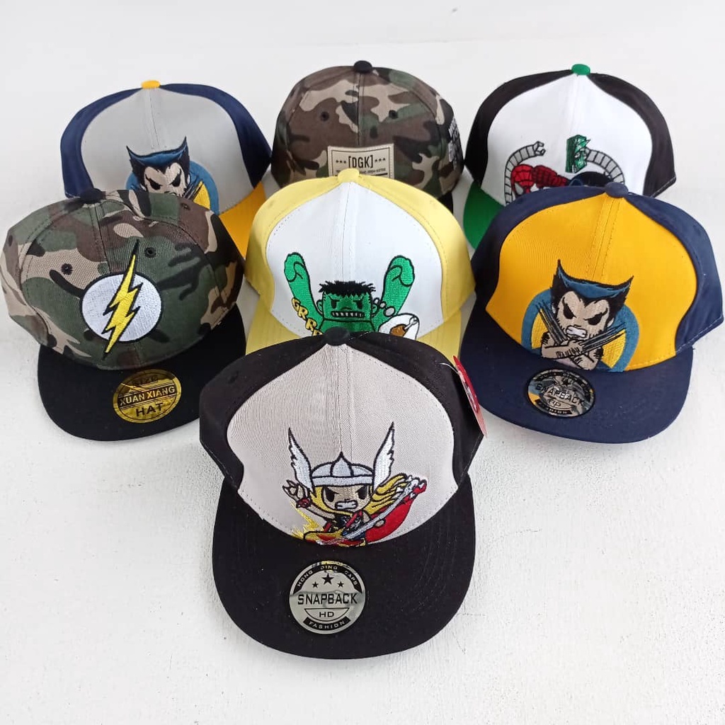 Topi Snapback Anak Cowok Topi Anak Superhero Topi Anak Marvel Topi Anak Bordir