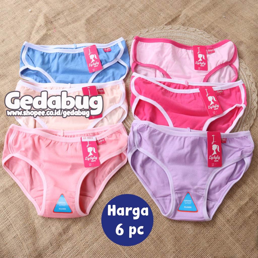 (6pcs) Lydyly Celana Dalam Anak 9001 Super Soft Cd Anak Wanita List Putih