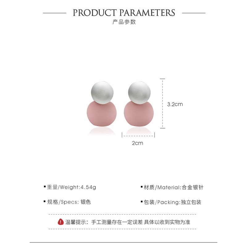 S925 Jarum Perak Anting Cakram Merah Muda Anting Gadis Cinta Bengkak Karamel Aksesoris Ceruk Geometris Mode Korea