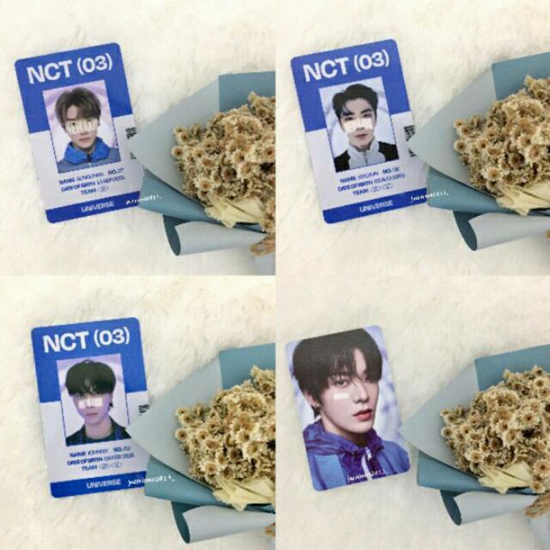 trading card sanrio renjun, id card universe ten, kun, xiaojun, sungchan, johnny, yuta