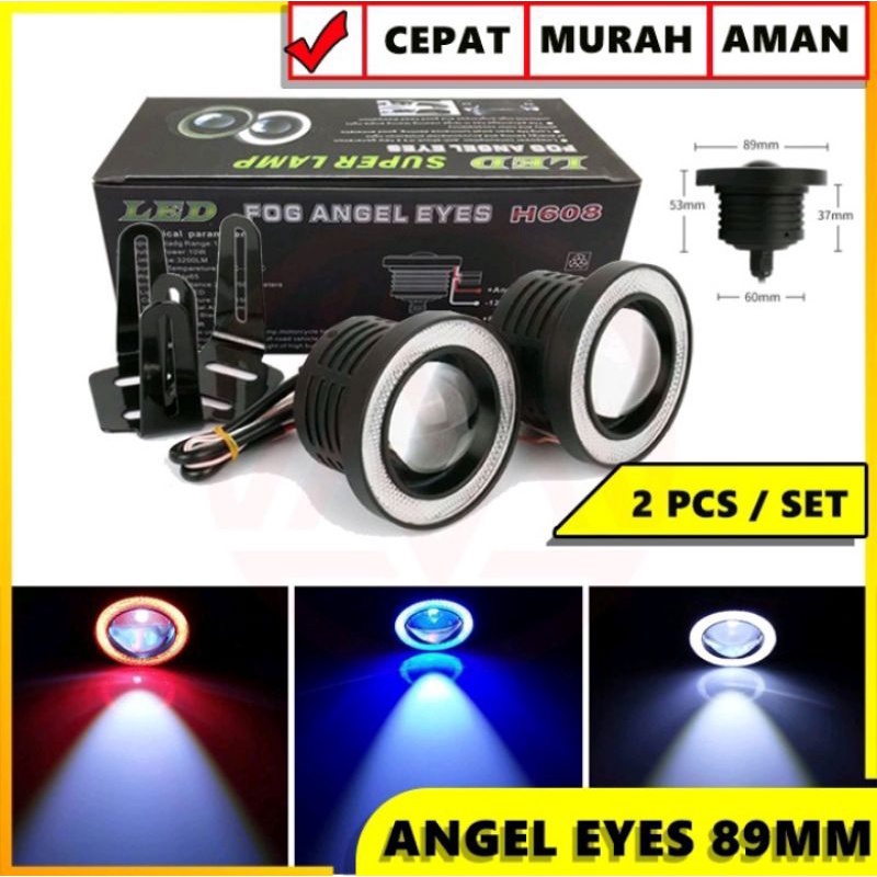 LAMPU LED FOGLAMP ANGEL EYES 89MM(3,5INCH) LED FOG LAMP ANGEL EYES BIRU - FOGLAMP,LAMPU SOROT 3 MATA