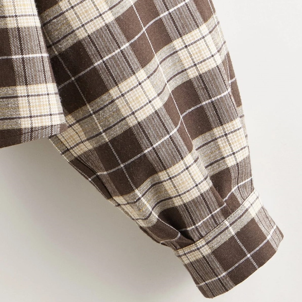 Vallina Audrey Blouse Top Two Tone Shirt Plus Plaid Dual Pocket Button Through Shacket Atasan Muslim Kemeja Wanita Korean Style-1