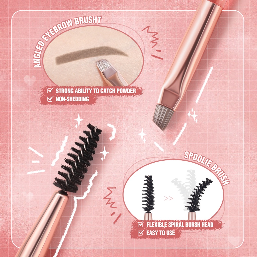 PINKFLASH Multi use Duo Professional Makeup Makeup Brush Tool Spoolie Brush and Angled Brow Brush Eyelash Brush Precision Smudge Brush