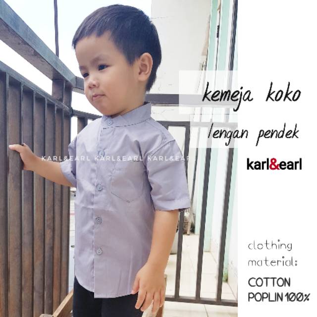 KARL&EARL KEMEJA ANAK POLOS KERAH KOKO LENGAN PENDEK WARNA ABU