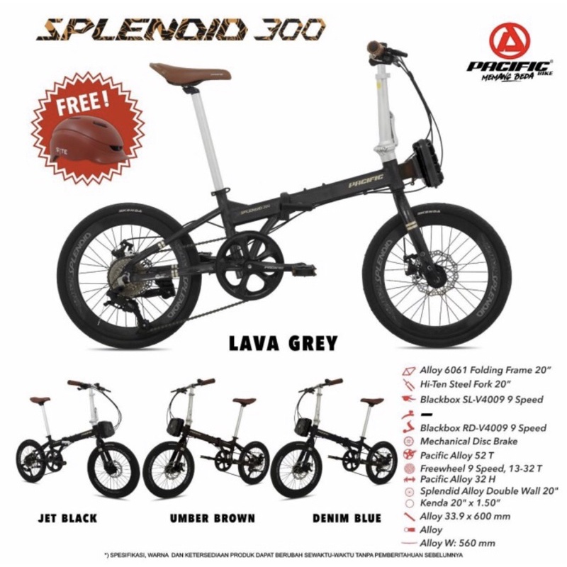 Sepeda lipat 20 inch PACIFIC SPLENDID 300 9sp FREE HELM & TAS