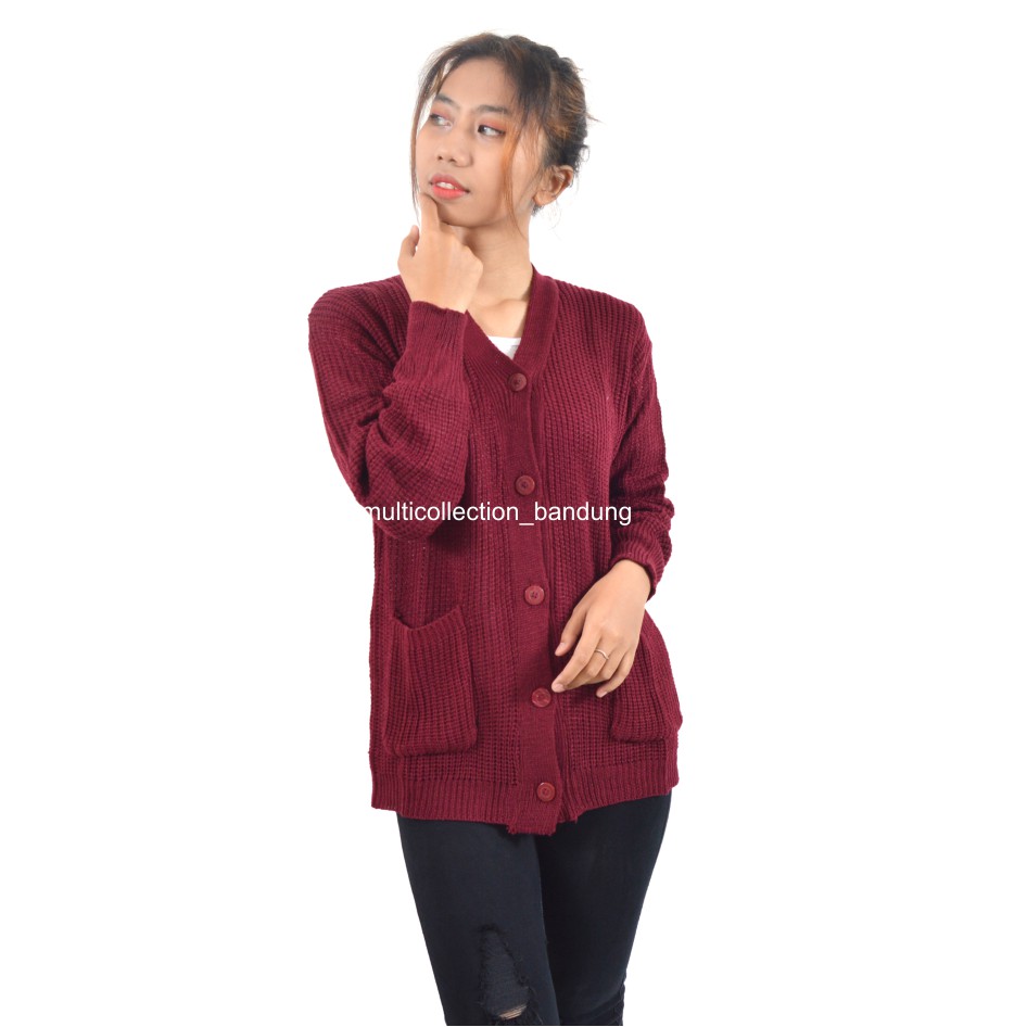 MERISSA CARDY PREMIUM KNIT / Cardigan Rajut XL / Merissa Outer Knit / Cardigan Sweater Wanita-maroon
