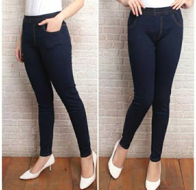 Legging jeans wanita pensil pinggang karet-celana panjang wanita-Legging jeans jumbo 27-42