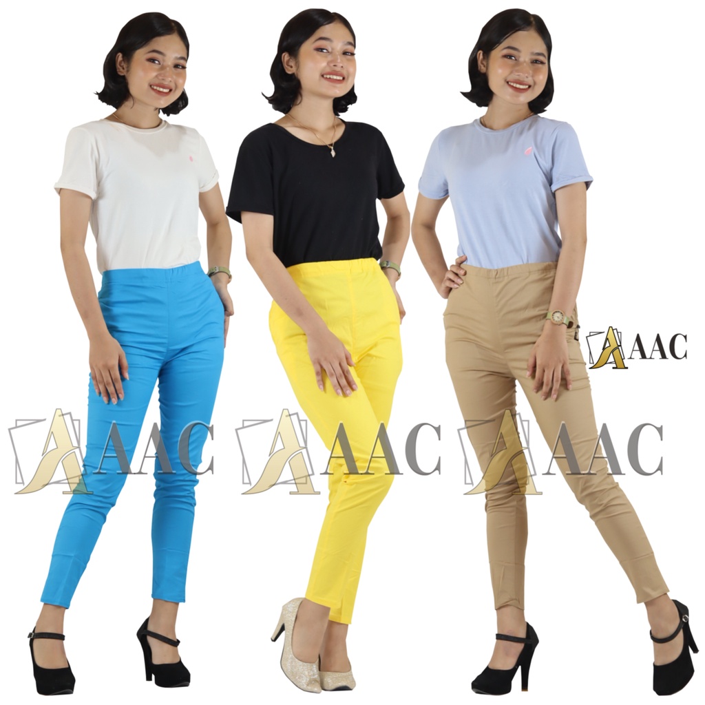 AAC - Celana Wanita Katun Stretch, Celana Anti Begah Ukuran Standar Dan XXL (Seri B)