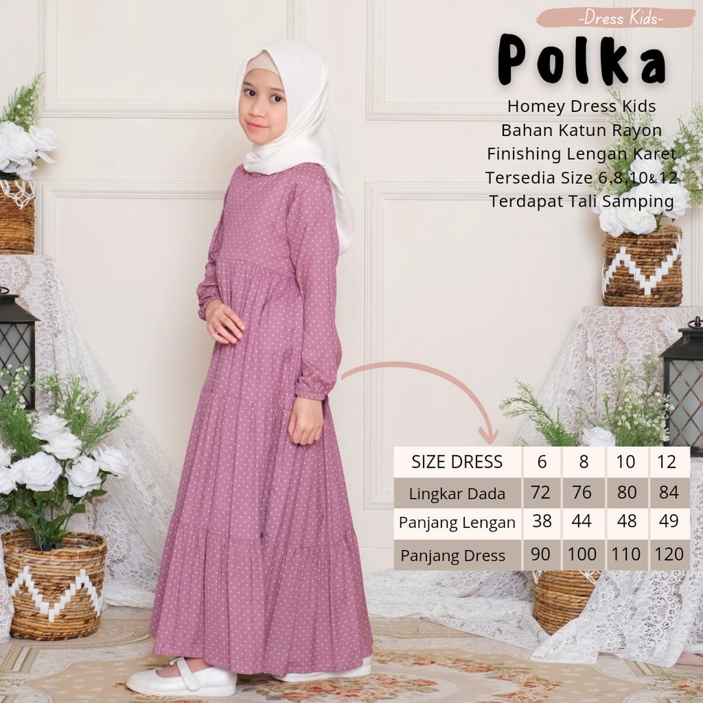 Terlaris-Busana Muslimah Anak-Homey Dress Polka Kids-Gamis Anak Bahan Katun Rayon Premium-Bisa COD