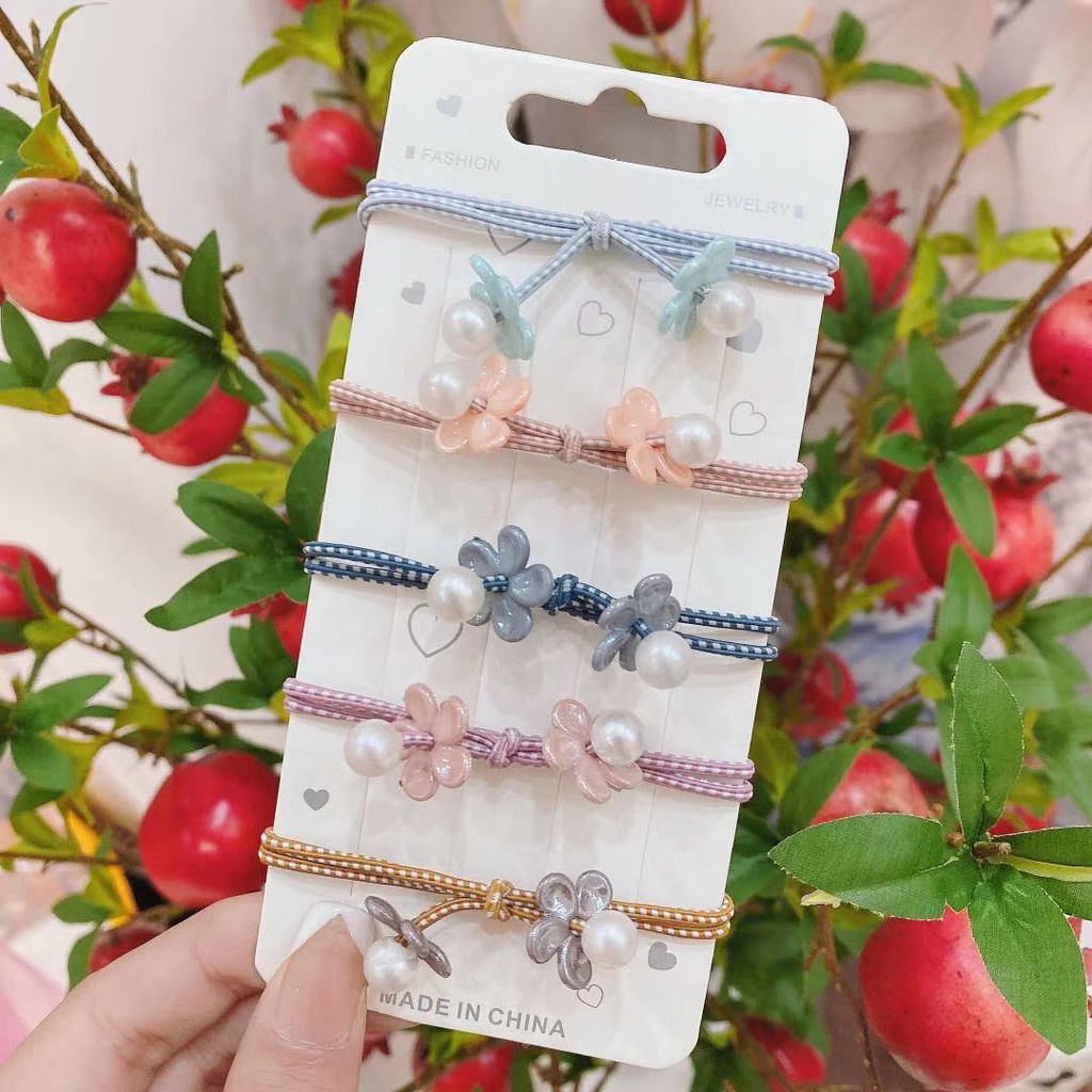 Ikat Rambut Bunga Mutiara 2 Tali Korea Fashion Hair Tie