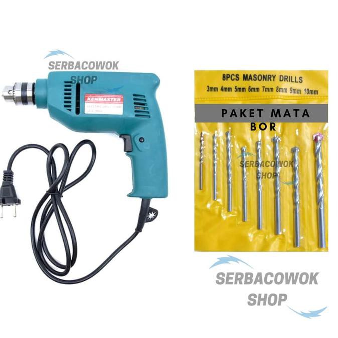 Promo Mesin Bor Listrik Bor Tangan Kenmaster 10 Mm Plus Mata Bor Set
