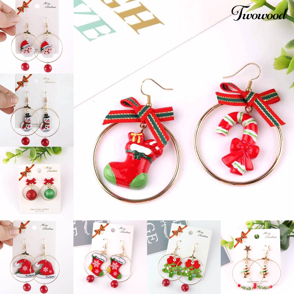 1 Pasang Anting Hoop Desain Snowman Natal Bahan Alloy Untuk Anak Perempuan