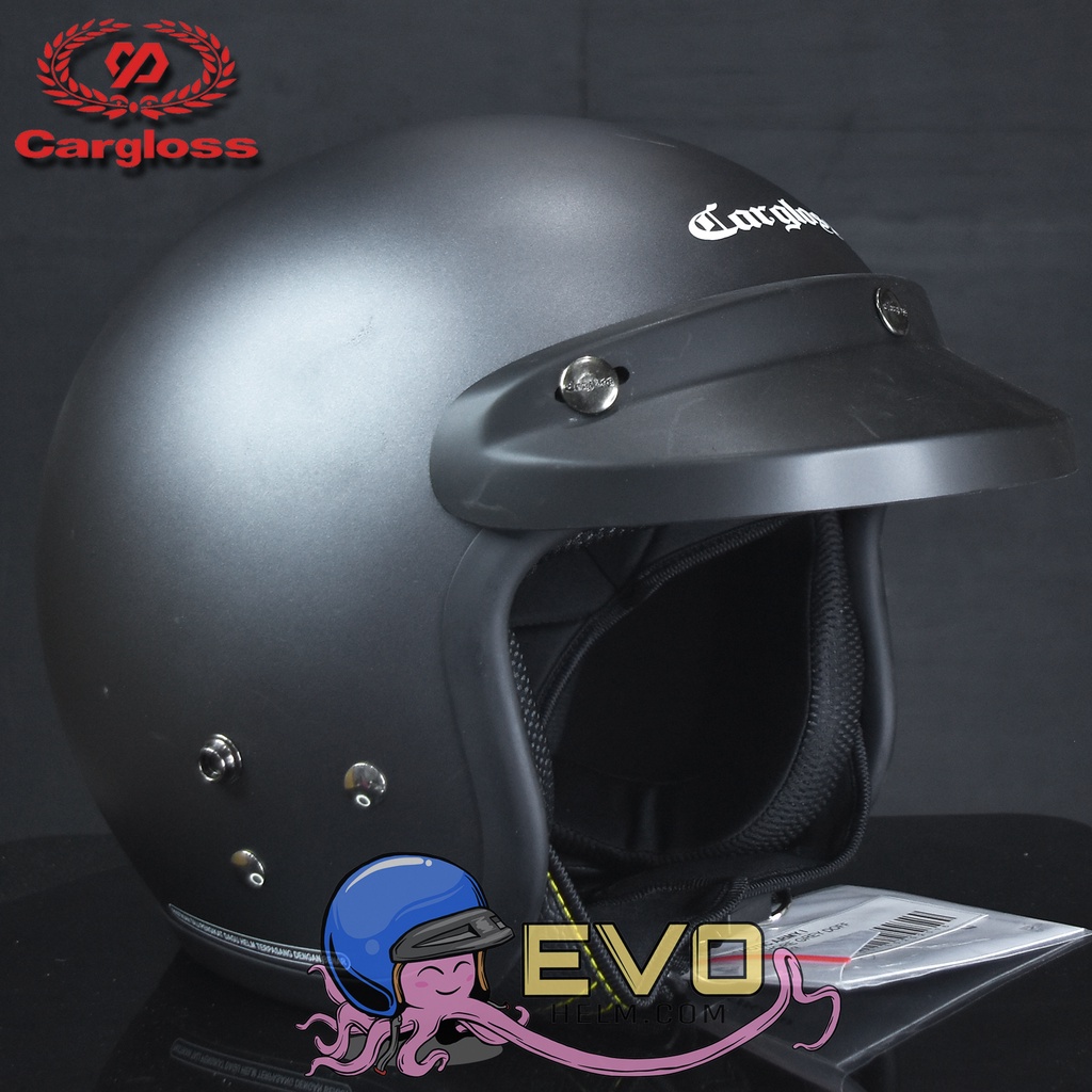 HELM CARGLOSS ORIGINAL CFM RETRO ARMY HALF FACE - ANCHORE GREY DOFF + KACA DATAR