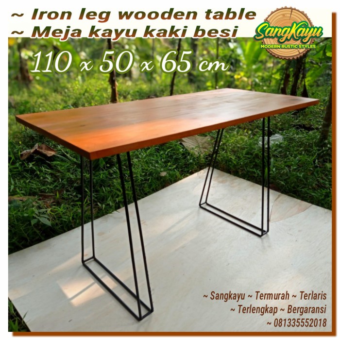 Meja kayu kaki besi minimalis 110x50x65 Iron leg wooden table