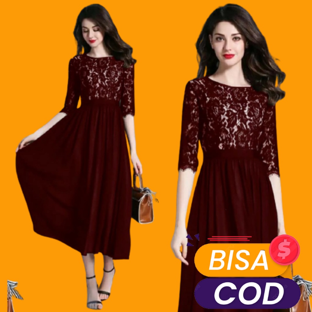 Mikayla Maxi Dress Brukat Wanita Terbaru Size M,L & XL Trend Kekinian Baju Wanita Kondangan /fashion