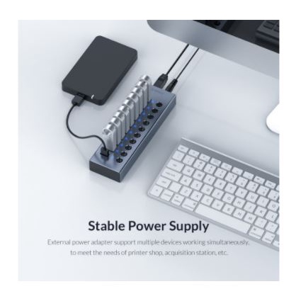 Usb 3.0 hub Orico 10 Port industrial on off Switch aluminum 5Gbps Adapter bt2U3-10ab - Terminal usb3.0 10 slot saklar