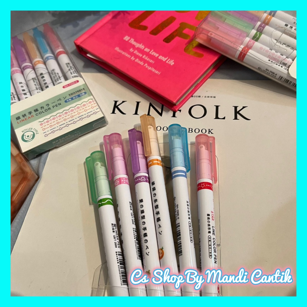 

1 Set Linear Color Pen Kode 7008 Isi 6pcs Warna Cute Karakter Bisa COD