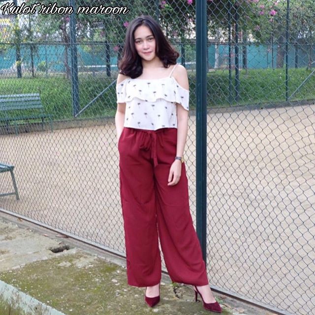 Kulot ribon maroon / celana panjang merah / kulot murah