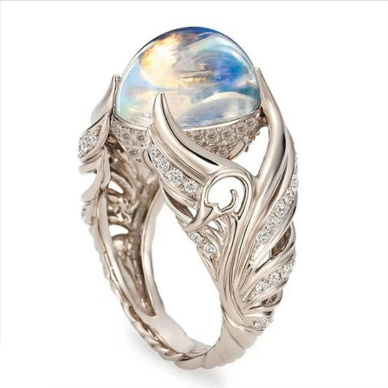 Seusuk Cincin Desain Sayap Malaikatawan Hias Moonstone Gaya Eropaamerika Untuk Wanita