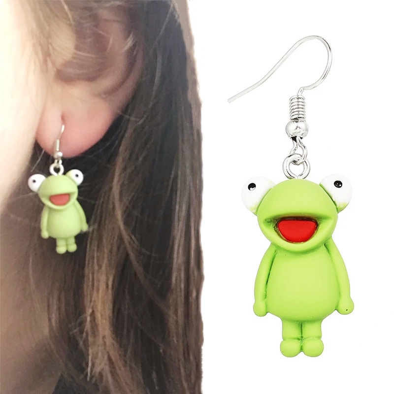 1 Pasang Anting Tusuk Gantung Wanita Desain Kartun Kodok / Kue / Dessert Untuk Pesta