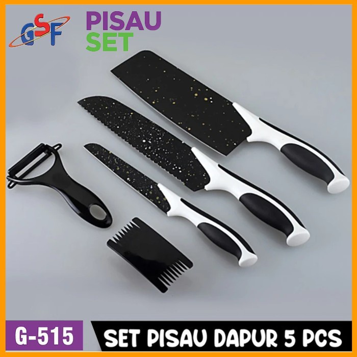 Promo Pisau Set Dapur 5 pcs Gsf G-515 G 515 Lapisan Anti Lengket Tajam