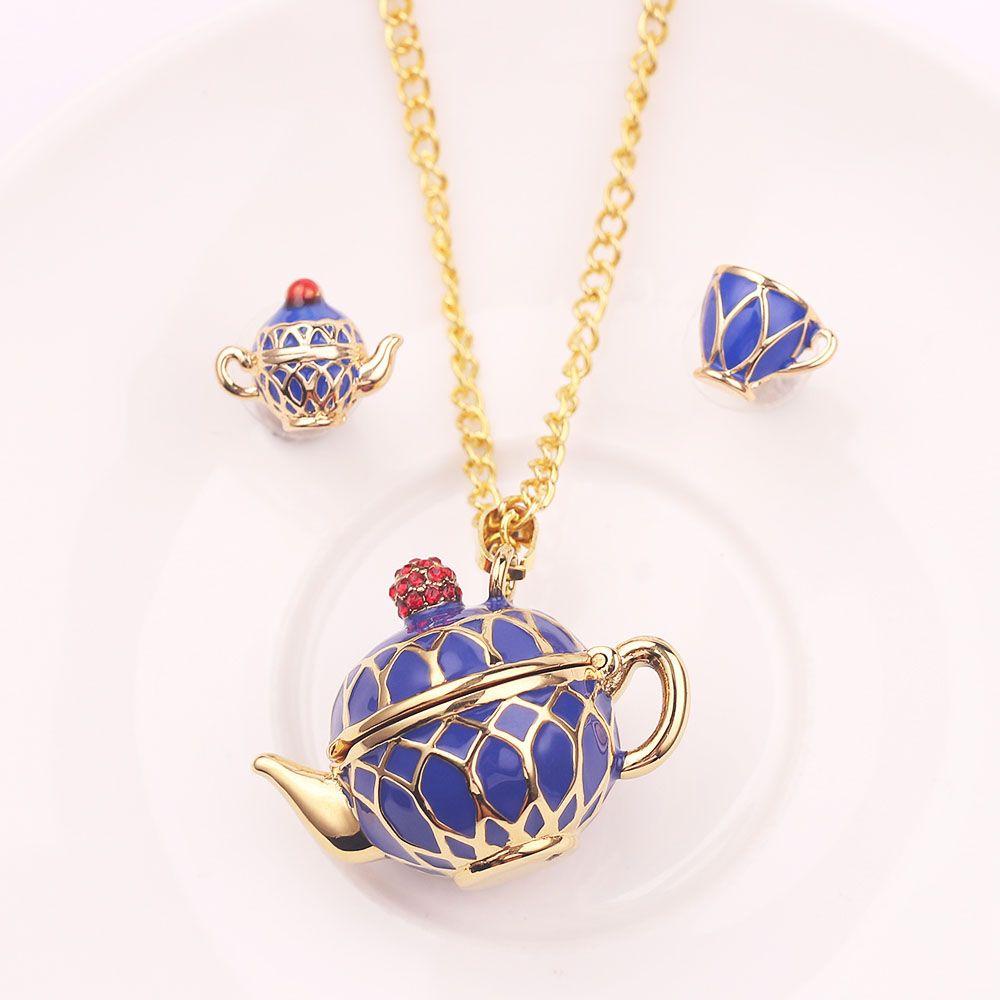 Mxbeauty Kalung Rantai Choker Enamel glaze Bentuk Teko Teh Untuk Wanita
