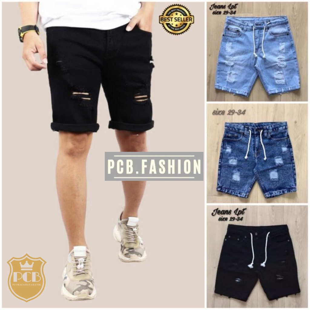 Murah Banget Celana Jeans Pendek Sobek Pria Wisker Jeans Pendek Ripped Robek Pria jeans short pants