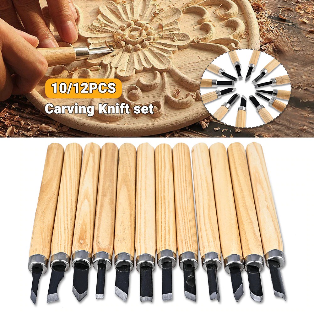 Alat Pisau Ukir Pahat Kayu Set Seni Sabun Pahat Micro Clay 12 in 1 12in1 GAGANG KAYU