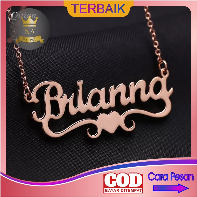 Kalung wanita Nama rosegold Titanium Anti Karat Aksesoris Korea custom lapis emas fashion cewek