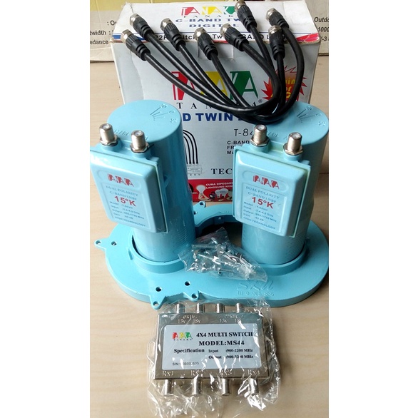 LNB C-Band V/H TANAKA T-84 V/H Twin lengkap Multi Switch untuk 2 Satelit dibagi ke 4 Receiver