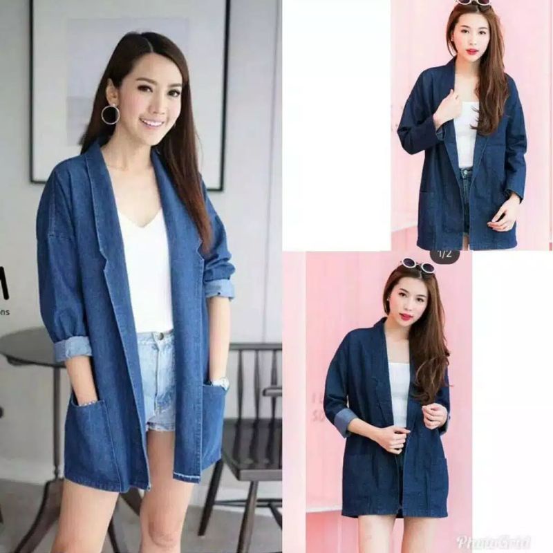 anggita blazer jeans terbaru / blazer jeans wanita best seller / cardigan jeans wanita / outer jeans