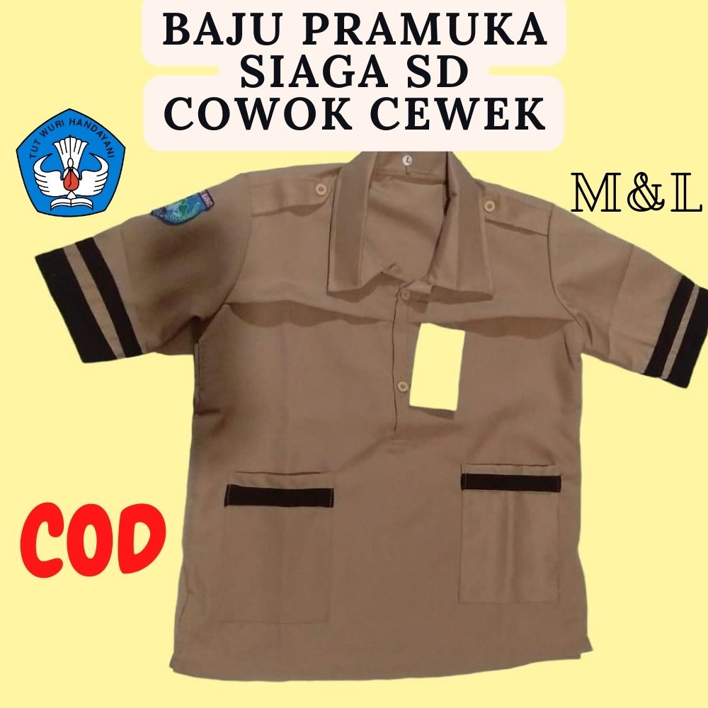 Baju Kemeja Seragam Pramuka Siaga SD Anak Laki Laki  Perempuan Lengan Pendek Murah Berkualitas Bahan