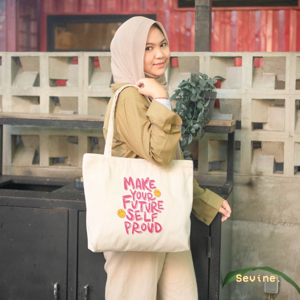Sevine Tote Bag Kanvas Emily Aesthetic Resleting Tas Wanita Kuliah Fashion Laptop Totebag Vintage Groovy Pastel Quotes Vintage - KGR