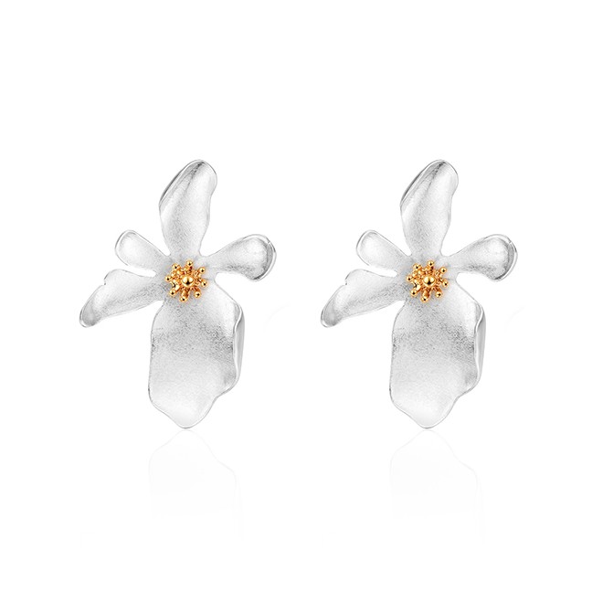 LRC Anting Tusuk Fashion Silver Alloy Flower Earrings F29751