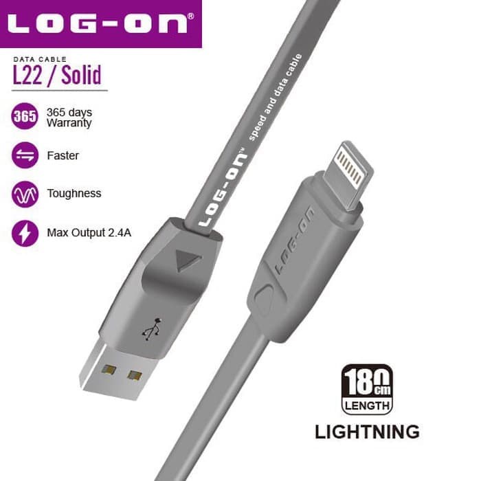 KABEL DATA SOLID L22 LIGHTNING IOS CABLE 180 CM SAFE SPEED 2.4A LOG ON