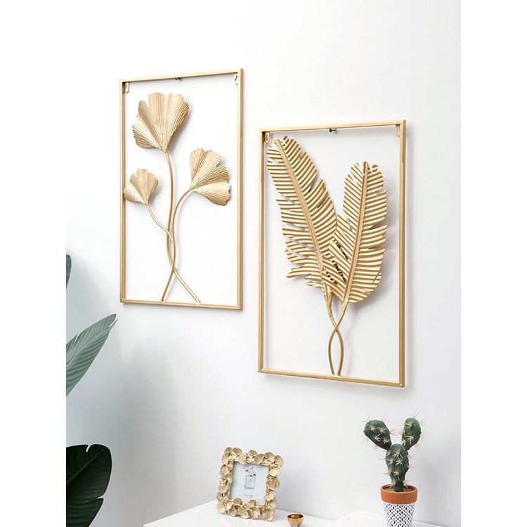 WALLDECOR BESI Hiasan Dinding Frame Metal Gold Daun Leaf Ginko Scandinavian/ WALL Decor Besi Nordic 60x40 Termurah import Estetik