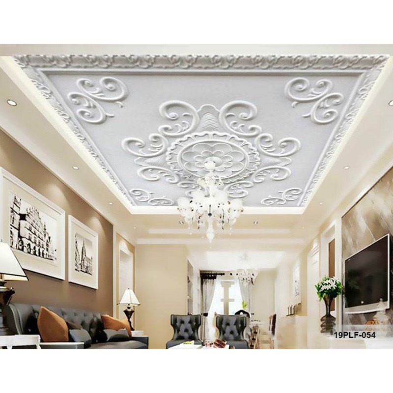 Menjual wallpaper 3D Vinyl custome plafon warna putih motif batik
