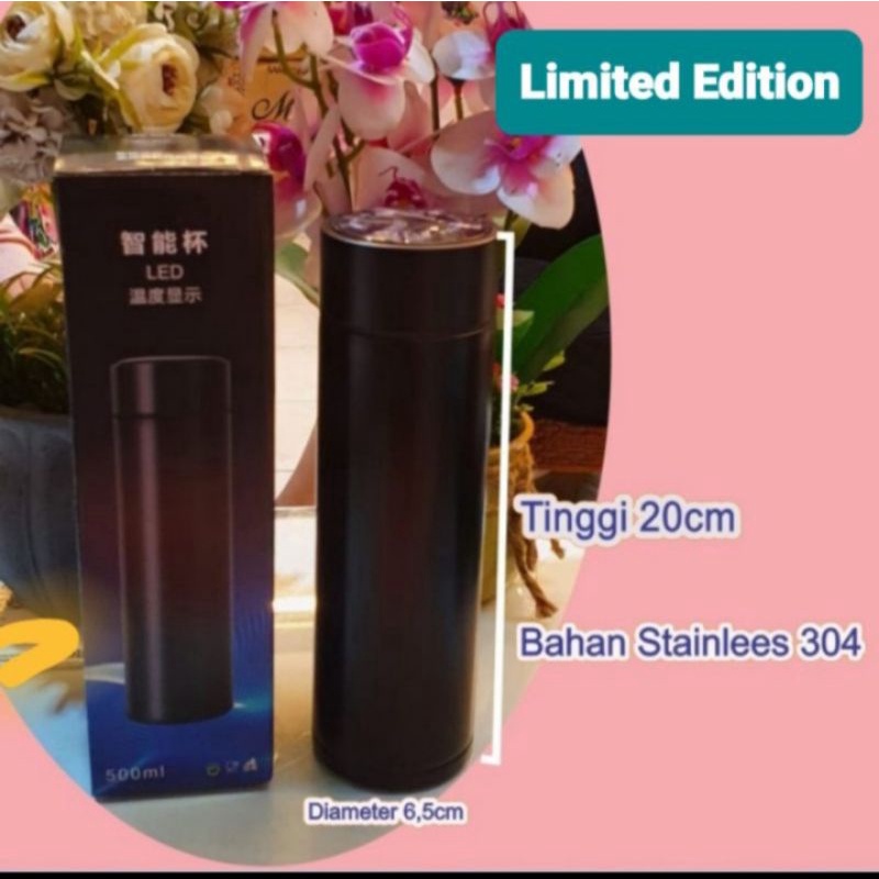 tumbler LED termos suhu 500ml termos panas botol tahan dingin tumbler digital angka botol minum-Black T20