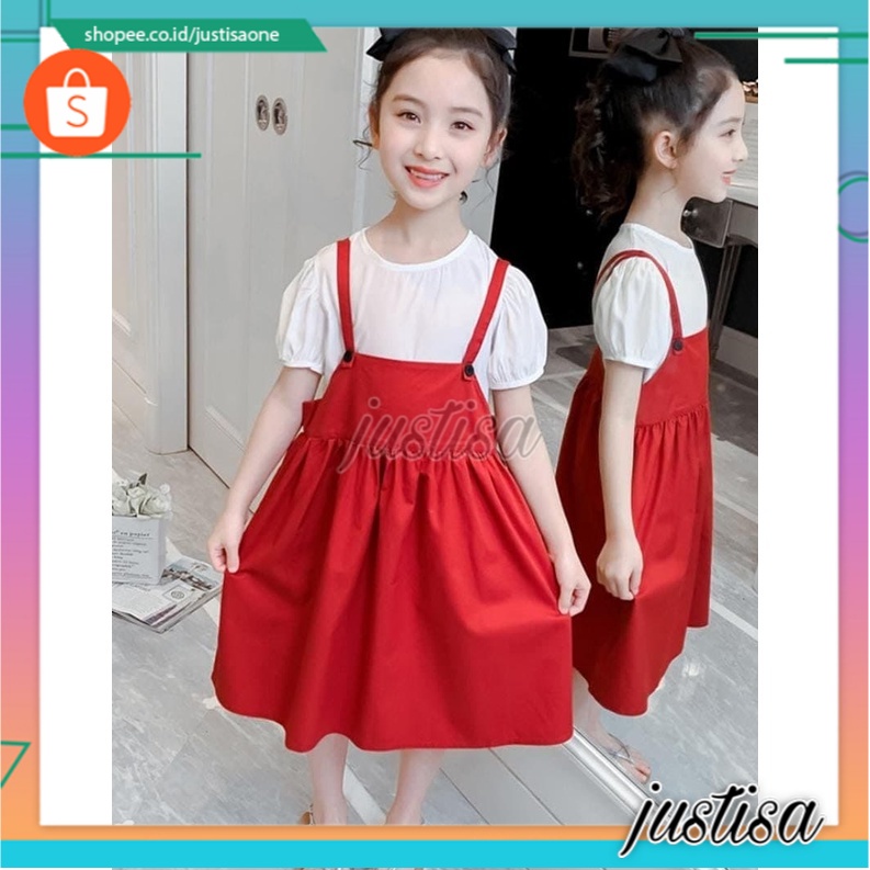 Promo !! Dress anak perempuan import / Dress overal anak / Setelan overal skirt alisha ukuran 3-5 tahun