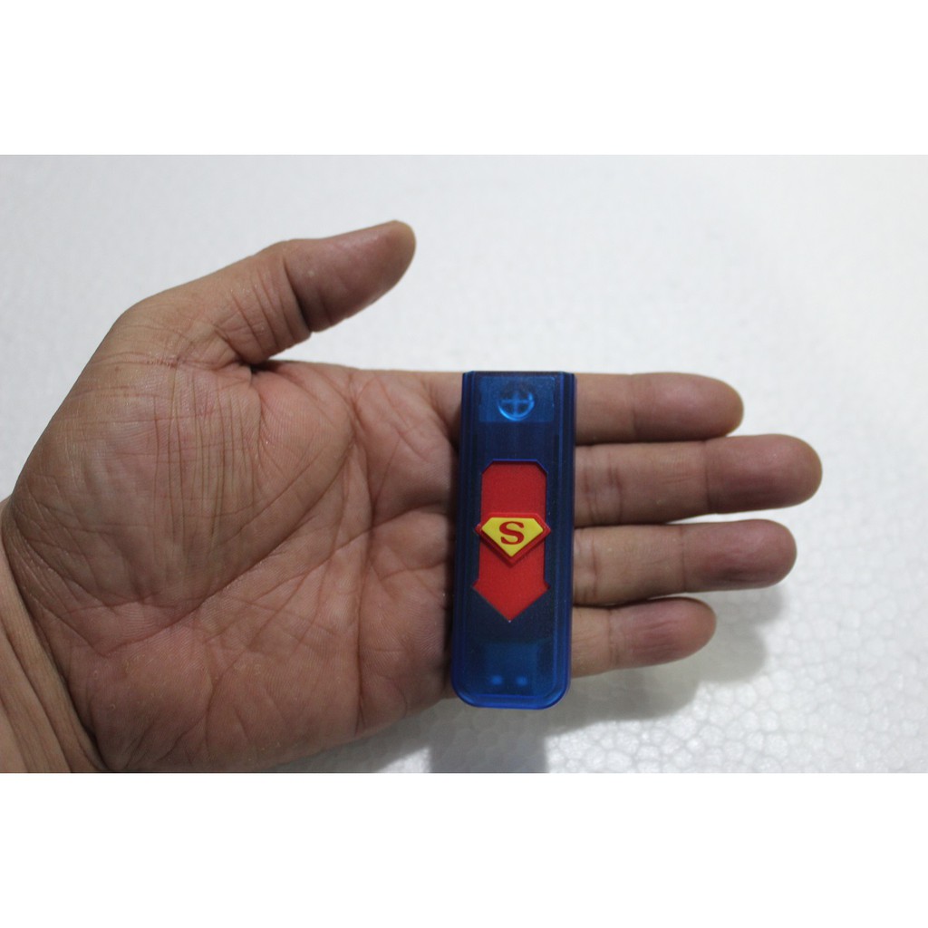 USB Rechargeable Lighter korek api elektrik USB S SUPERMAN biru merah bisa cas dari power bank dll