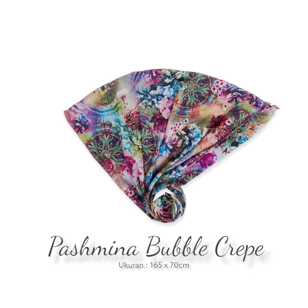 Jilbab kerudung pashmina motif bahan jatuh adem bubble crepe murah