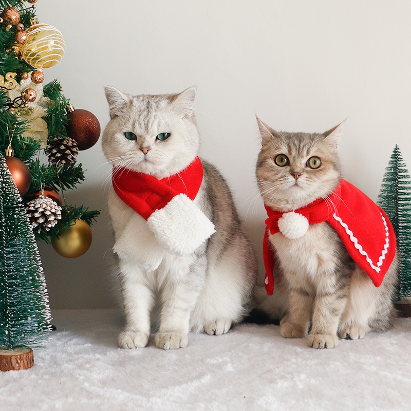 Christmas Cats and Dogs Santa Claus Pet Clothes New Year's Cloak Christmas Warm Clothes Kittens and Puppy Pet Clothes Scarf Cloak