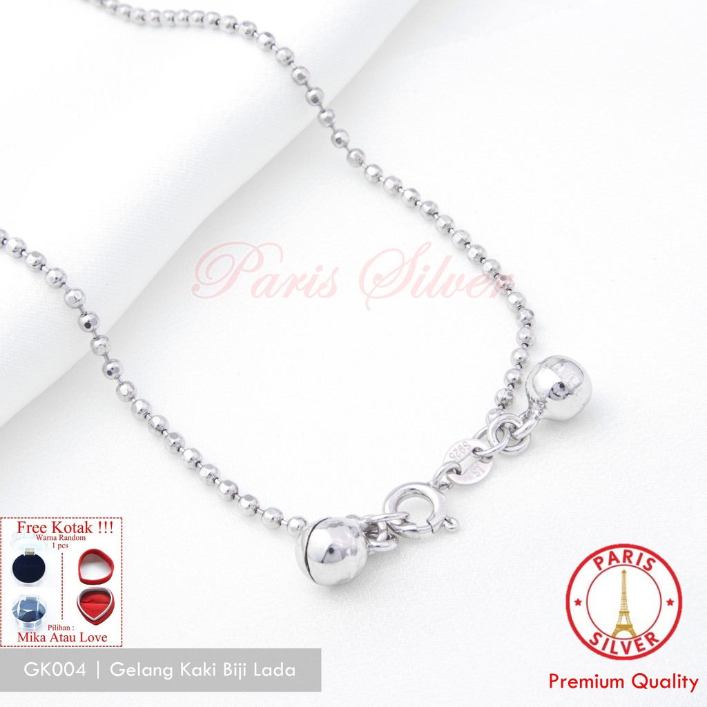 Gelang kaki perak 925 asli lapis emas putih biji lada fashion wanita korea anti karat kilap berkilau